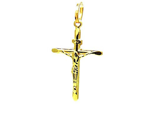 Ciondolo Oro Giallo 18kt (750) Pendente Croce Smussata Gesù Cristo Uomo Donna Bambini
