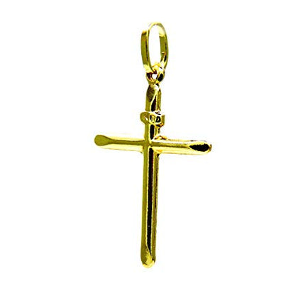 PEGASO GIOIELLI - Ciondolo da Bambini in Oro Giallo 18Kt (750) Pendente Croce Religiosa Semplice Crocetta Smussata Lucida