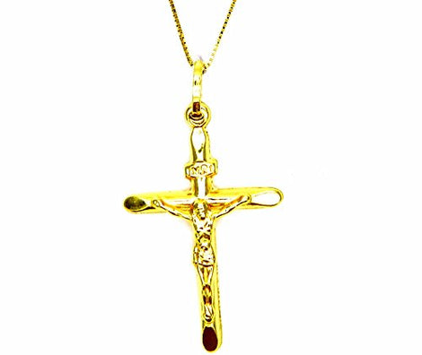 PEGASO GIOIELLI - Collana in Oro Giallo 18kt (750) Catenina Veneta Croce Cristo Smussata Donna Ragazza Bambini