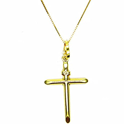 PEGASO GIOIELLI - Collana da Donna in Oro Giallo 18kt (750) Catenina Veneta con Pendente Croce Semplice Concava