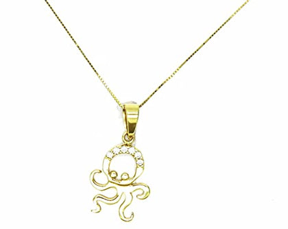 Collana Oro Giallo 18kt (750) Catenina Veneta Pendente Polipo Polipetto con Zirconi Donna Ragazza Bambina