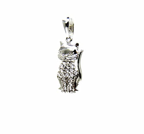 PEGASO GIOIELLI Ciondolo da Donna in Oro Bianco 18kt (750) Pendente Gatto Gattino con Zirconi