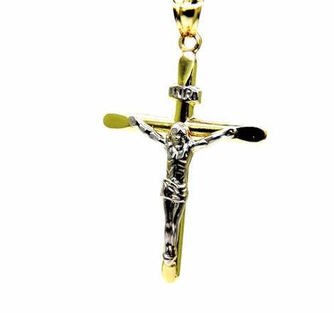 PEGASO GIOIELLI Ciondolo Oro Giallo e Bianco 18kt (750) Pendente Croce Smussata Gesù Cristo Crocifisso Uomo