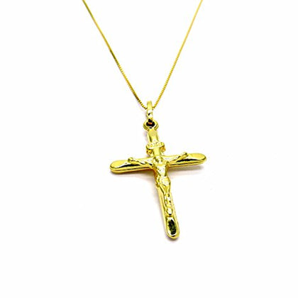 PEGASO GIOIELLI - Collana in Oro Giallo 18kt (750) Catenina Veneta Croce Cristo Smussata Donna Ragazza Bambini