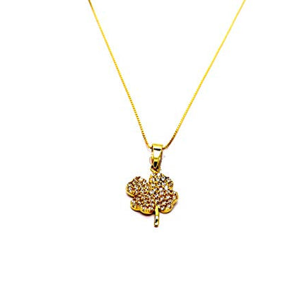 Collana da Donna in Oro Giallo 18kt (750) Catenina Veneta Pendente Fiore Quadrifoglio con Zirconi Portafortuna