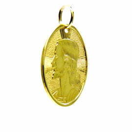 PEGASO GIOIELLI Ciondolo Oro Giallo 18kt (750) Pendente Medaglia Religiosa Ovale con Cristo Uomo Donna Bambini