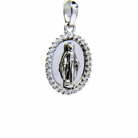 PEGASO GIOIELLI Ciondolo da Donna in Oro Bianco 18kt (750) Pendente Religioso Madonna Miracolosa di Lourdes con Zirconi