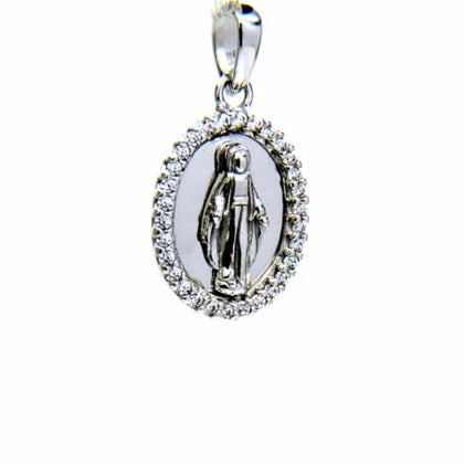 PEGASO GIOIELLI Ciondolo da Donna in Oro Bianco 18kt (750) Pendente Religioso Madonna Miracolosa di Lourdes con Zirconi