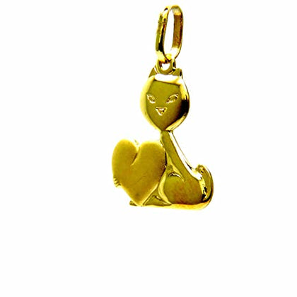 PEGASO GIOIELLI Ciondolo da Donna in Oro Giallo 18kt (750) Pendente Gatto con Cuore