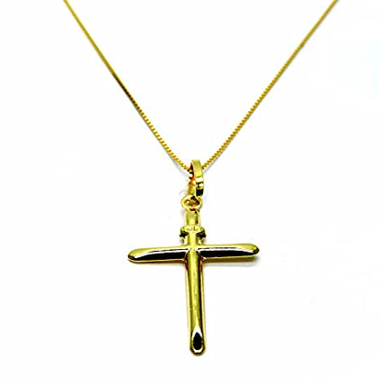 PEGASO GIOIELLI - Collana da Donna in Oro Giallo 18kt (750) Catenina Veneta con Pendente Croce Semplice Concava