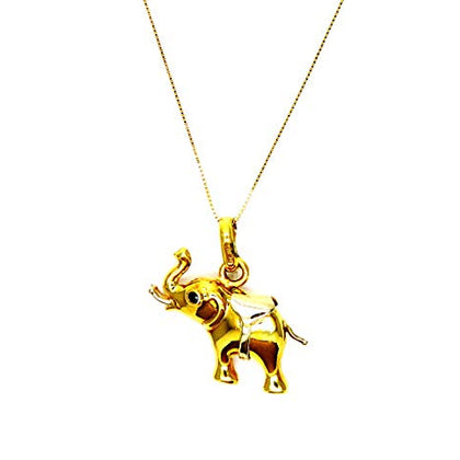 PEGASO GIOIELLI Collana Oro Giallo 18k (750) Catenina Veneta Pendente Elefante Occhi Blu Bicolore Donna Ragazza