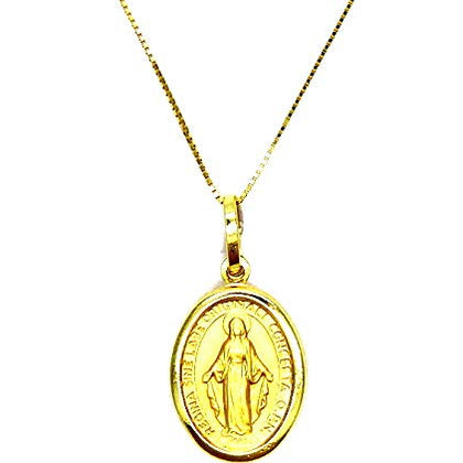 PEGASO GIOIELLI Collana da Donna in Oro Giallo 18kt (750) Catenina Veneta Pendente Religioso Madonna di Lourdes Miracolosa