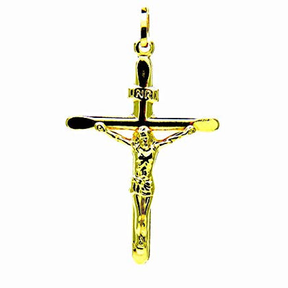 PEGASO GIOIELLI - Ciondolo in Oro Giallo 18kt (750) Pendente Croce Smussata Gesù Cristo Uomo