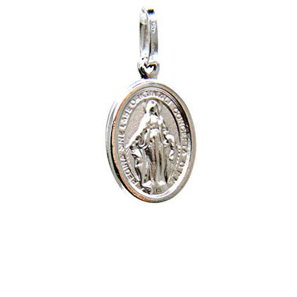 PEGASO GIOIELLI Ciondolo da Donna in Oro Bianco 18kt (750) Pendente Religioso Madonna di Lourdes Medaglia Miracolosa Madonnina