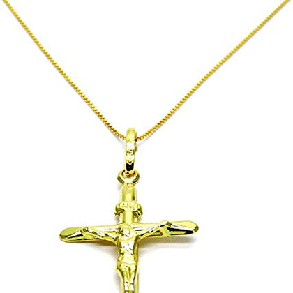 PEGASO GIOIELLI - Collana Oro Giallo 18kt (750) Catenina Veneta Croce con Cristo Smussata Donna Ragazza Bambini