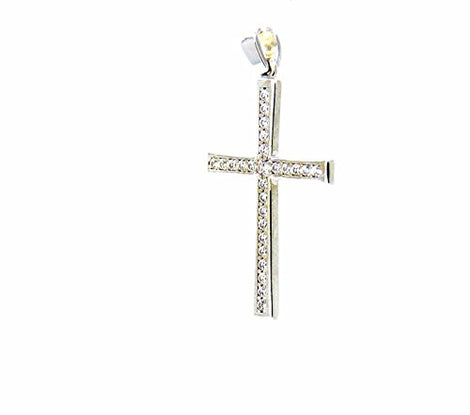 PEGASO GIOIELLI - Ciondolo Oro Bianco 18kt (750) Pendente Croce Classica con Zirconi Donna Ragazza