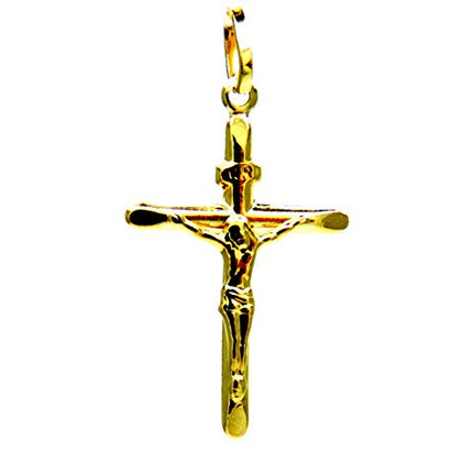 PEGASO GIOIELLI - Ciondolo da Bambino in Oro Giallo 18kt (750) Pendente Religioso Croce Smussata Gesù Cristo