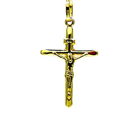 PEGASO GIOIELLI Ciondolo da Uomo in Oro Giallo 18Kt (750) Pendente Religioso Croce Smussata con Gesù Cristo - Donna Bambini
