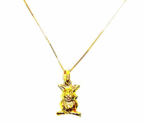 PEGASO GIOIELLI Collana da Ragazza in Oro Giallo 18kt (750) Catenina Veneta Pendente Coniglio Coniglietto