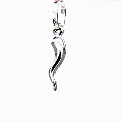 PEGASO GIOIELLI - Ciondolo Oro Bianco 18kt (750) Pendente Piccolo Corno Cornetto Portafortuna Lucido Mini Charms Uomo Donna Bambini