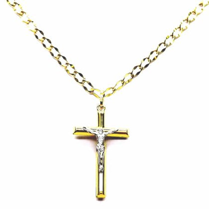 PEGASO GIOIELLI Collana da Uomo in Oro Giallo 18kt (750) Catena Cm 50 Pendente Bicolore Croce Cristo