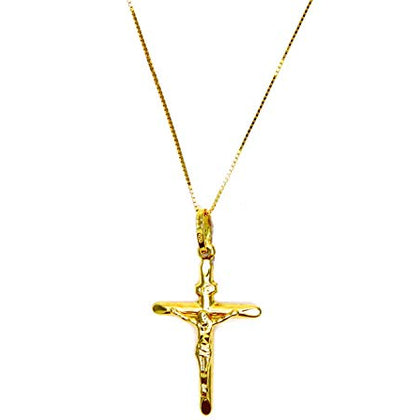 PEGASO GIOIELLI - Collana da Donna in Oro Giallo 18kt (750) Catenina Veneta Croce con Cristo Smussata - Battesimo Bambini