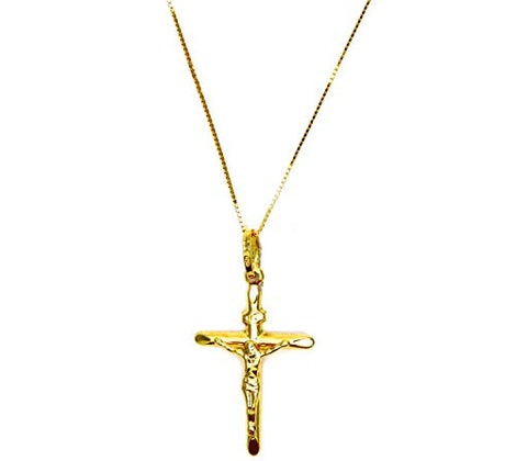 PEGASO GIOIELLI - Collana da Donna in Oro Giallo 18kt (750) Catenina Veneta Croce con Cristo Smussata - Battesimo Bambini