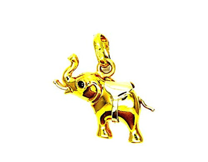 PEGASO GIOIELLI Ciondolo Oro Bianco Giallo 18kt (750) Pendente Elefante Bicolore Portafortuna Occhi Blu Donna Ragazza