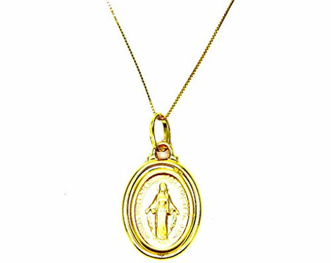 PEGASO GIOIELLI Collana Oro Giallo 18kt (750) Catenina Veneta Pendente Madonna di Lourdes Immacolata Donna Ragazza