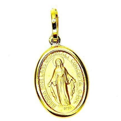 PEGASO GIOIELLI Ciondolo Oro Giallo 18kt (750) Pendente Medaglia Madonna di Lourdes Madonnina Donna Ragazza