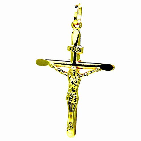 PEGASO GIOIELLI - Ciondolo in Oro Giallo 18kt (750) Pendente Croce Smussata Gesù Cristo Uomo