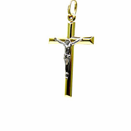 PEGASO GIOIELLI Ciondolo da Uomo in Oro Giallo Bianco 18kt (750) Pendente Croce Gesù Cristo Crocifisso Classico