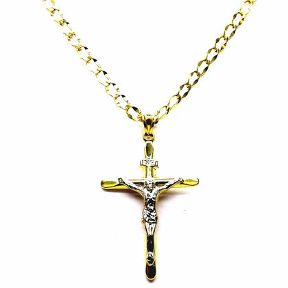 PEGASO GIOIELLI Collana da Uomo in Oro Giallo 18kt (750) Catena Cm 50 Pendente Bicolore Religioso Croce Cristo Smussata