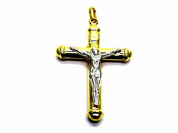 PEGASO GIOIELLI Ciondolo da Uomo in Oro Giallo e Bianco 18kt (750) Pendente Croce Cappucci con Gesù Cristo Crocifisso Due Ori