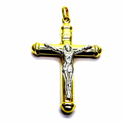 PEGASO GIOIELLI Ciondolo da Uomo in Oro Giallo e Bianco 18kt (750) Pendente Croce Cappucci con Gesù Cristo Crocifisso Due Ori