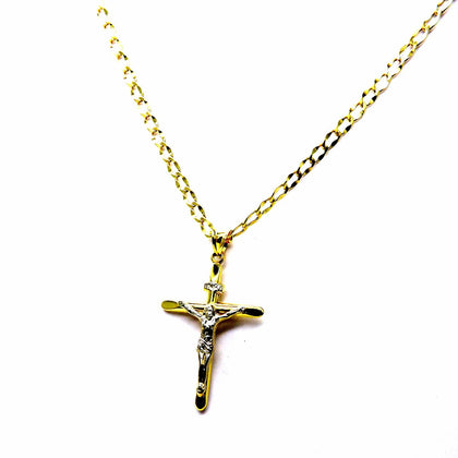 PEGASO GIOIELLI Collana da Uomo in Oro Giallo 18kt (750) Catena Cm 50 Pendente Bicolore Religioso Croce Cristo Smussata