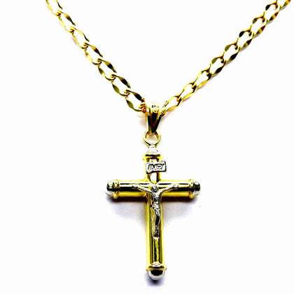 PEGASO GIOIELLI Collana Uomo Oro Giallo 18kt (750) Catena Rombo Cm 50 Pendente Croce Gesù Cristo Cappucci Bicolore