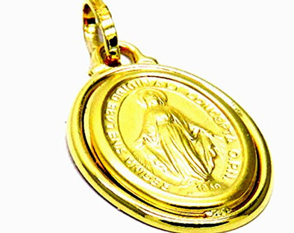 PEGASO GIOIELLI Ciondolo Oro Giallo 18kt (750) Pendente Madonna di Lourdes Madonnina Uomo Donna