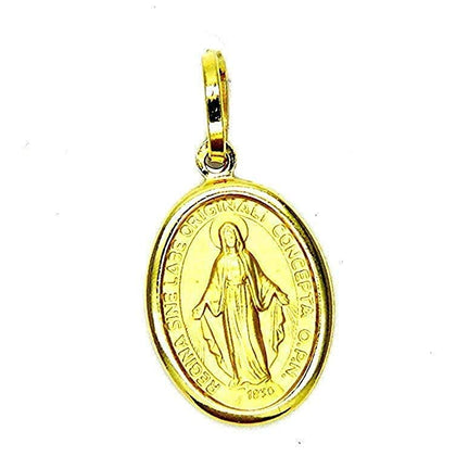 PEGASO GIOIELLI Ciondolo Oro Giallo 18kt (750) Pendente Medaglia Madonna di Lourdes Madonnina Donna Ragazza