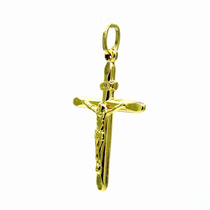 PEGASO GIOIELLI Ciondolo in Oro Giallo 18kt (750) Pendente Croce Smussata con Cristo Uomo Donna Bambini