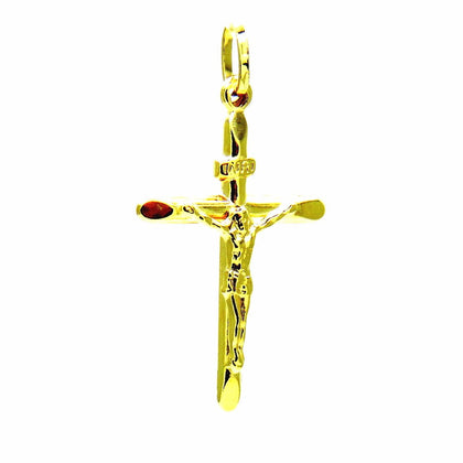 PEGASO GIOIELLI Ciondolo in Oro Giallo 18kt (750) Pendente Croce Smussata con Cristo Uomo Donna Bambini