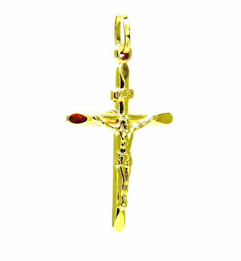 PEGASO GIOIELLI Ciondolo in Oro Giallo 18kt (750) Pendente Croce Smussata con Cristo Uomo Donna Bambini