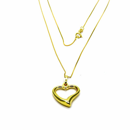 Collana Oro Giallo 18kt (750) Catenina Veneta Pendente Cuore Aperto Cuoricino Donna Ragazza